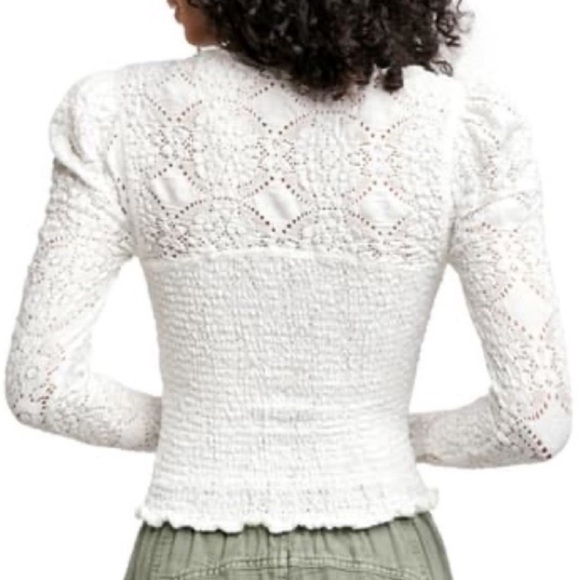 Free People NWOT Smocked Lace Confection Top / Evening Cream - Picture 6 of 14